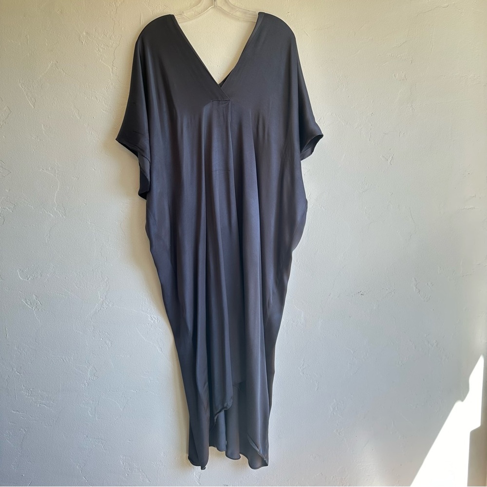 Zara Dark Gray V-Neck Tunic Asymmetrical Satin effect Kaftan XL